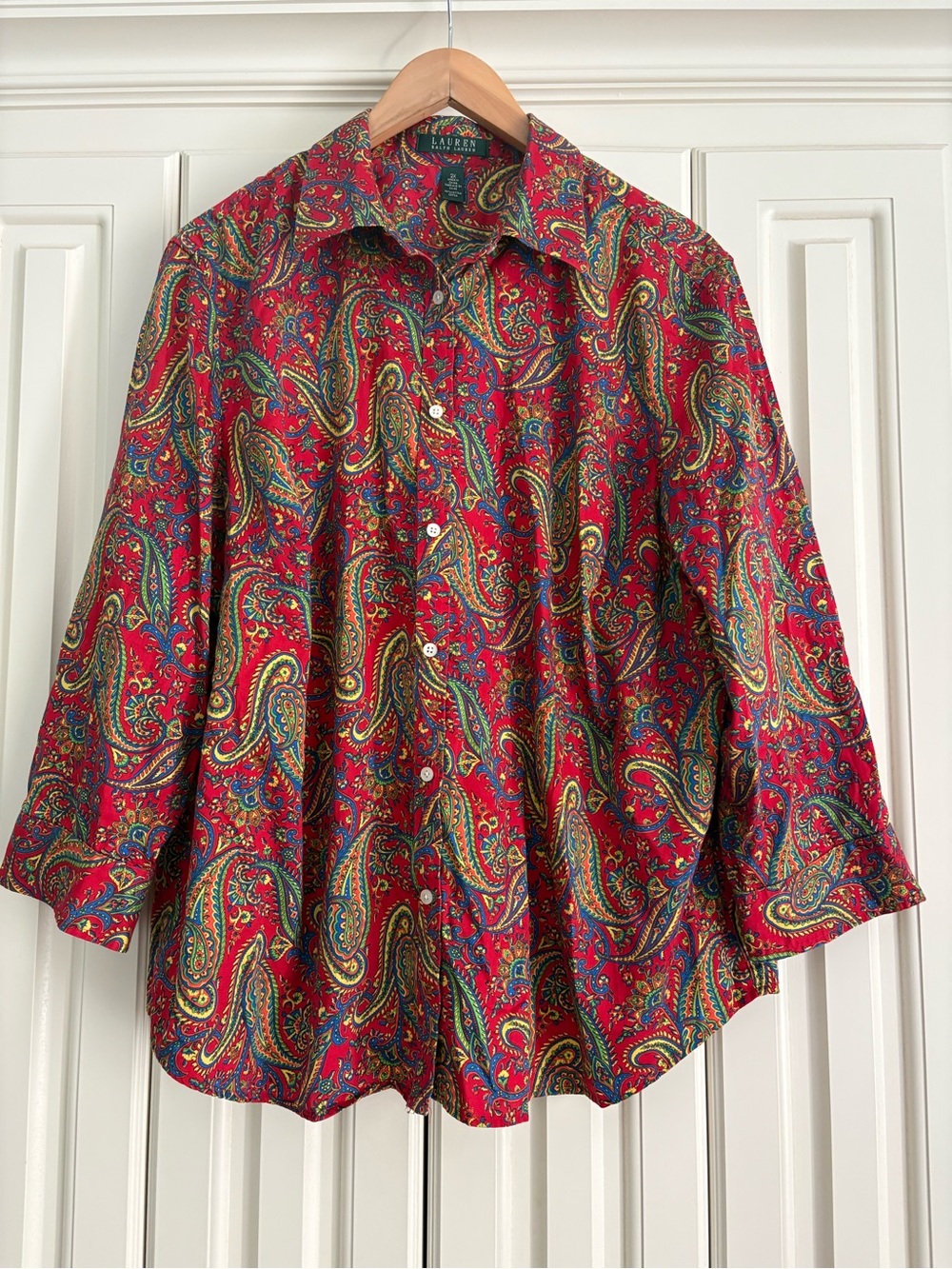 Lauren Ralph Lauren 100% Cotton Paisley Button Up Shirt Size 2X Preppy Office